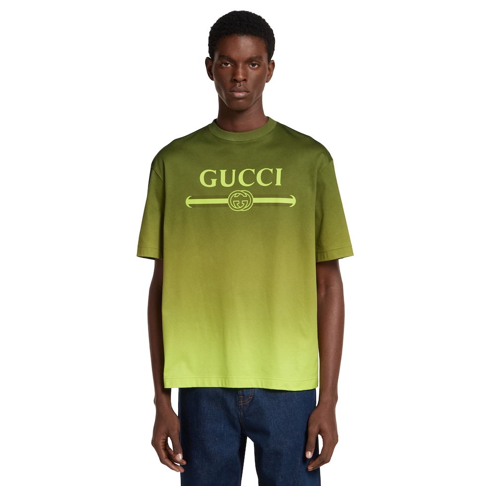 Technical cotton jersey T-shirt with print in gradient green