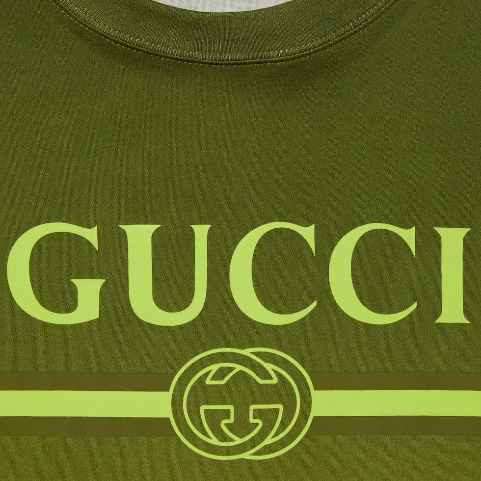 Technical cotton jersey T-shirt with print in gradient green