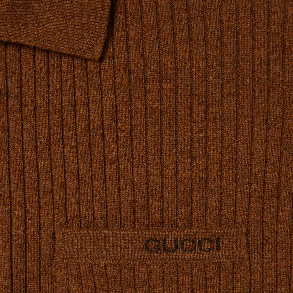 CO】 BROWN-BEIGE CASHMERE rib-knit polo Men's Rib Polo | Wool
