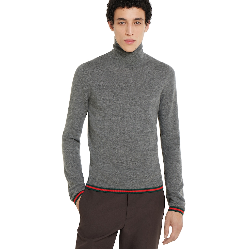 Fine soft cashmere turtleneck in grey | GUCCI® US