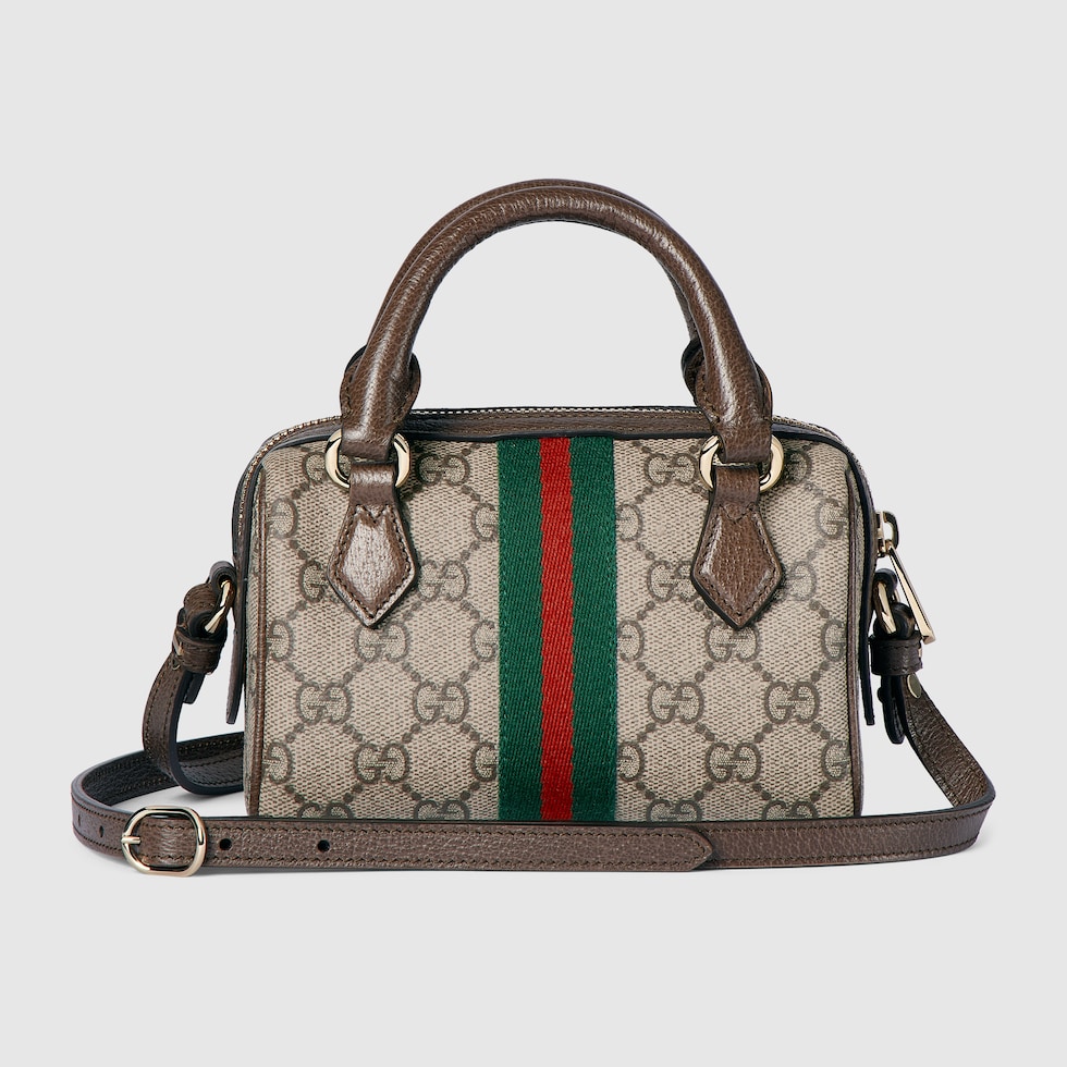 Ophidia mini boston bag in beige and brown GG fabric | GUCCI® AT
