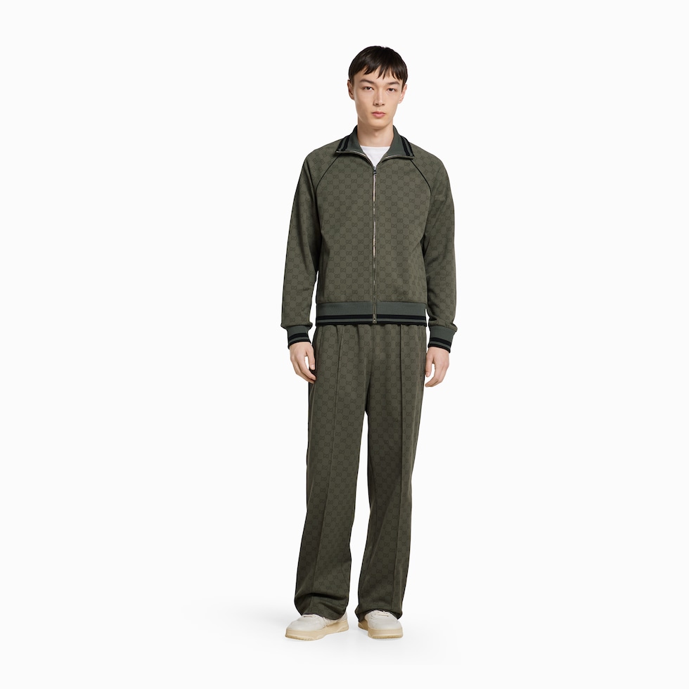 GG jersey jacquard zip jacket in forest green | GUCCI® US
