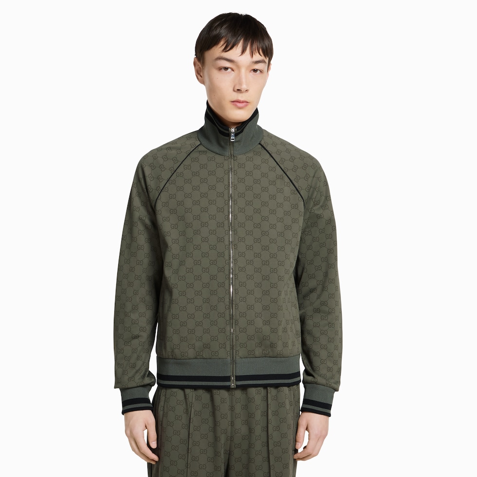 GG jersey jacquard zip jacket in forest green | GUCCI® US