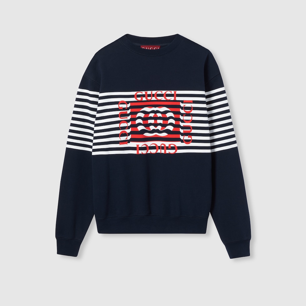 Printed cotton jersey sweatshirt in navy | GUCCI® US