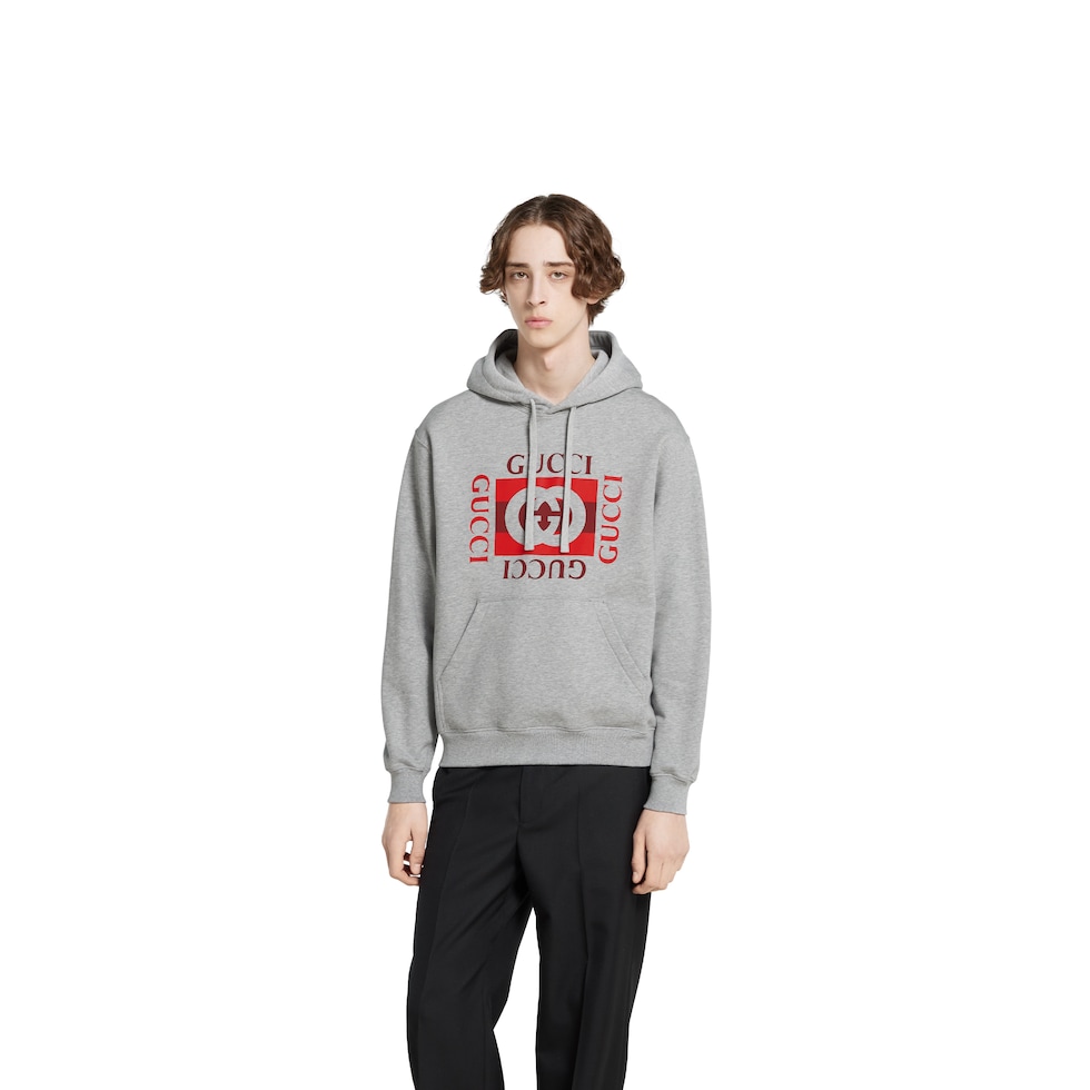 Printed cotton jersey sweatshirt in grey mélange | GUCCI® US