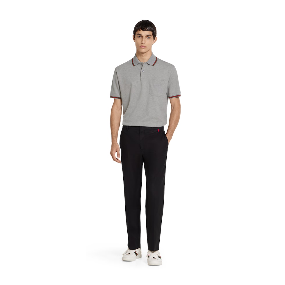 アラミス＆グッチ Cotton piquet polo shirt with embroidery in grey mélange | GUCCI® US