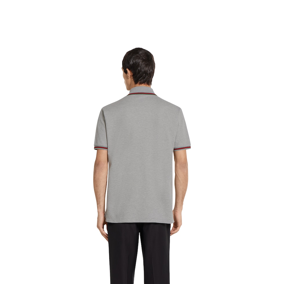 Cotton piquet polo shirt with embroidery in grey mélange | GUCCI® US