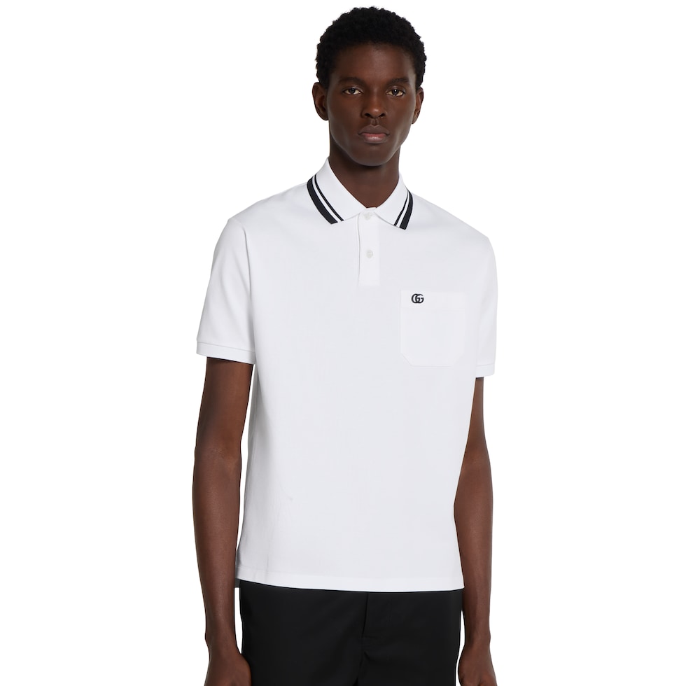 Cotton piquet polo shirt with embroidery in white | GUCCI® US