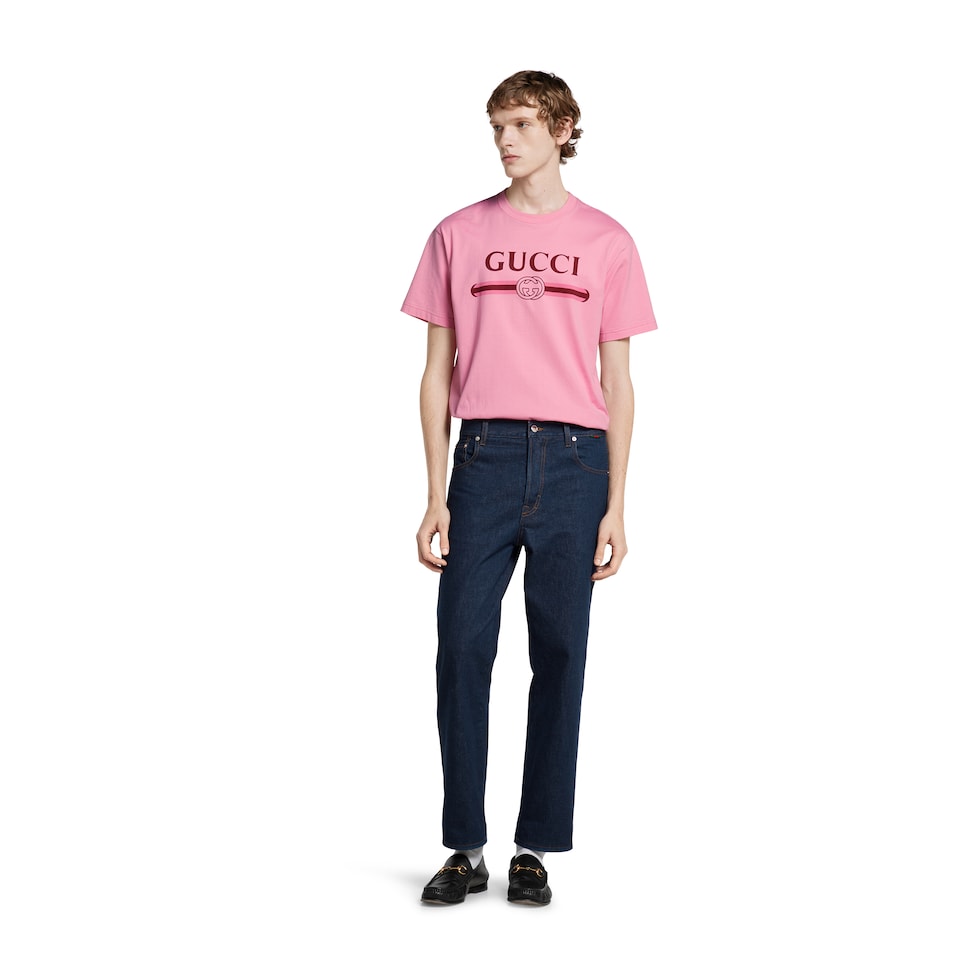 Cotton jersey T-shirt with print in pink | GUCCI® US