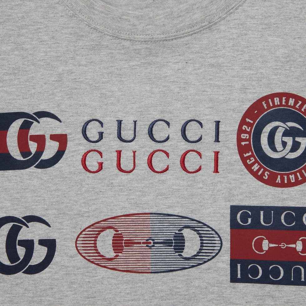 GUCCI ロゴプリント Tシャツ　タグ箱付き！ Gucci Geometric Block Logo T-Shirt 'Blue' 616036-XJDV9-4120