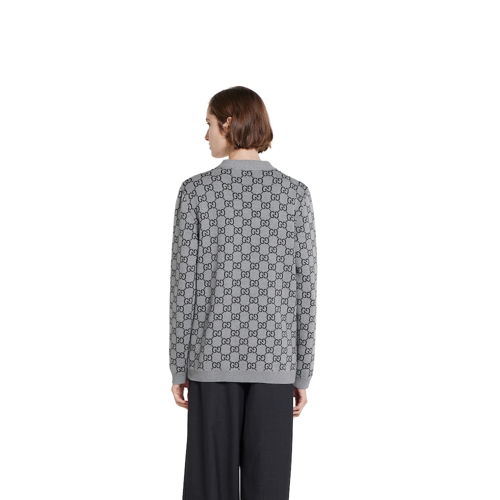 Reversible GG wool jacquard cardigan in grey and black | GUCCI® US