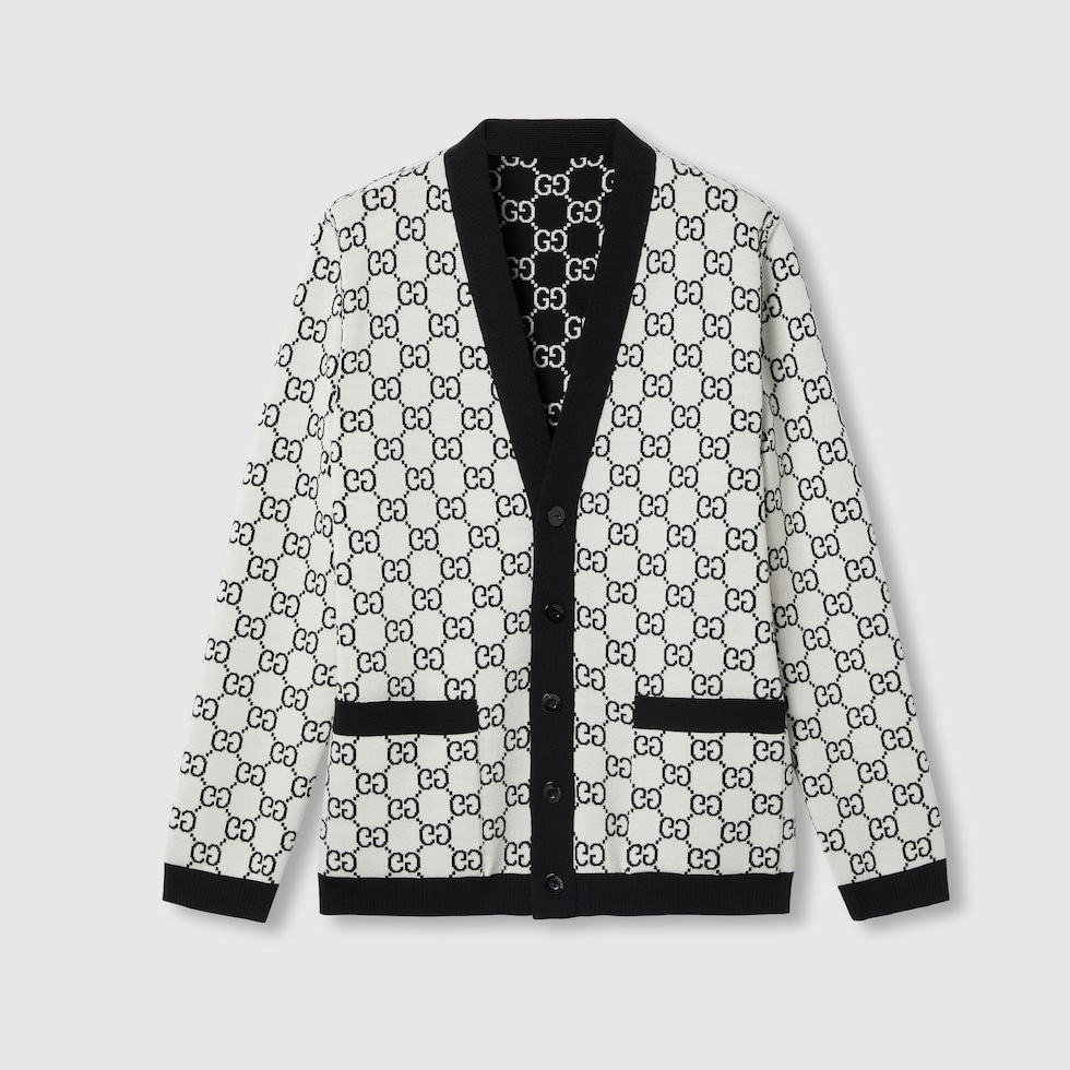 Reversible GG wool jacquard cardigan in black and white