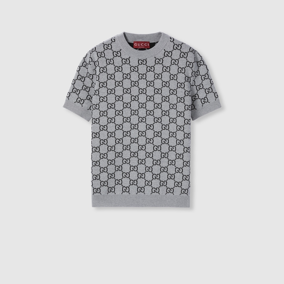 Reversible GG wool jacquard top in grey and black | GUCCI® US