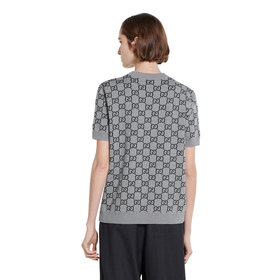 Reversible GG wool jacquard top in grey and black | GUCCI® US