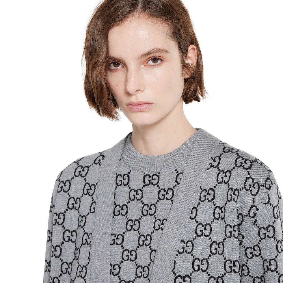 GGウール ジャカード リバーシブルトップ ・グレー＆ブラック | GUCCI公式