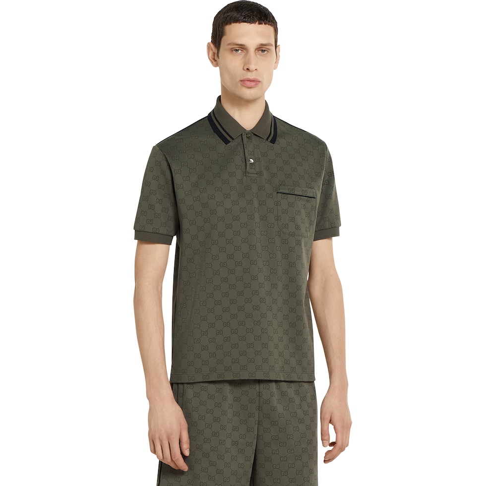 Tシャツ・カットソー GUCCI SS25 Technical jersey polo shirt (821084XKEPG 3316) GG jersey jacquard polo shirt in forest green | GUCCI® US
