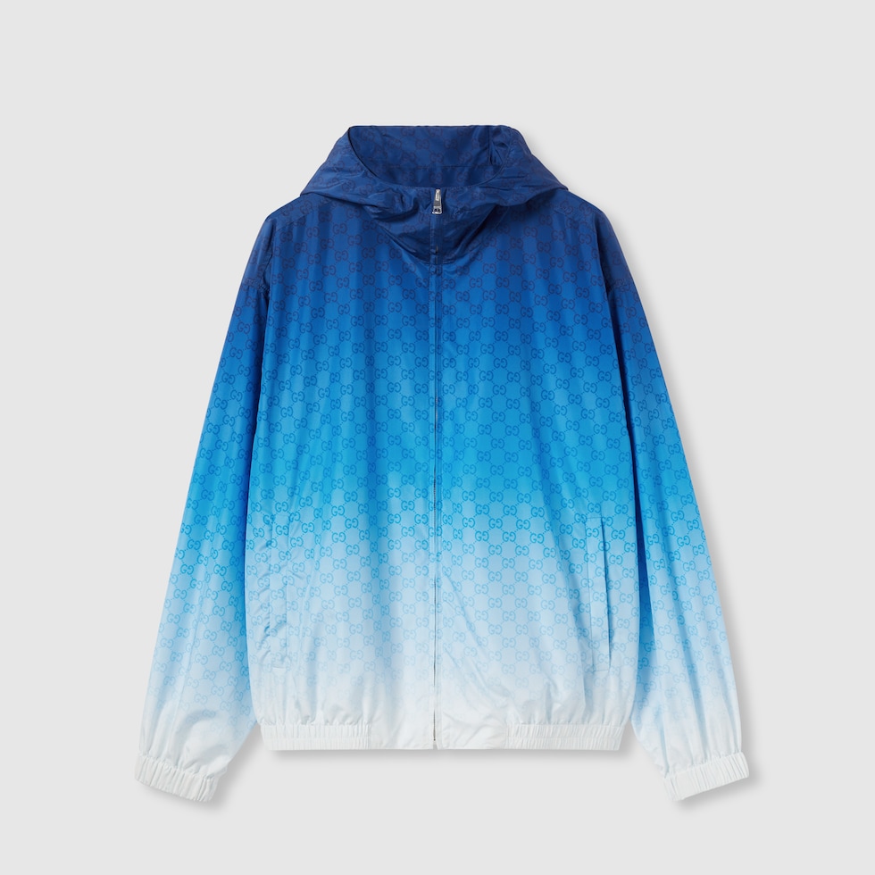 Printed technical poplin zip jacket in gradient blue | GUCCI® US