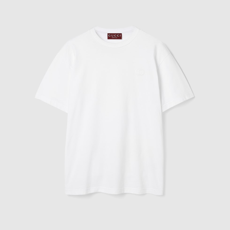 Cotton jersey T-shirt with embroidery in white | GUCCI® US