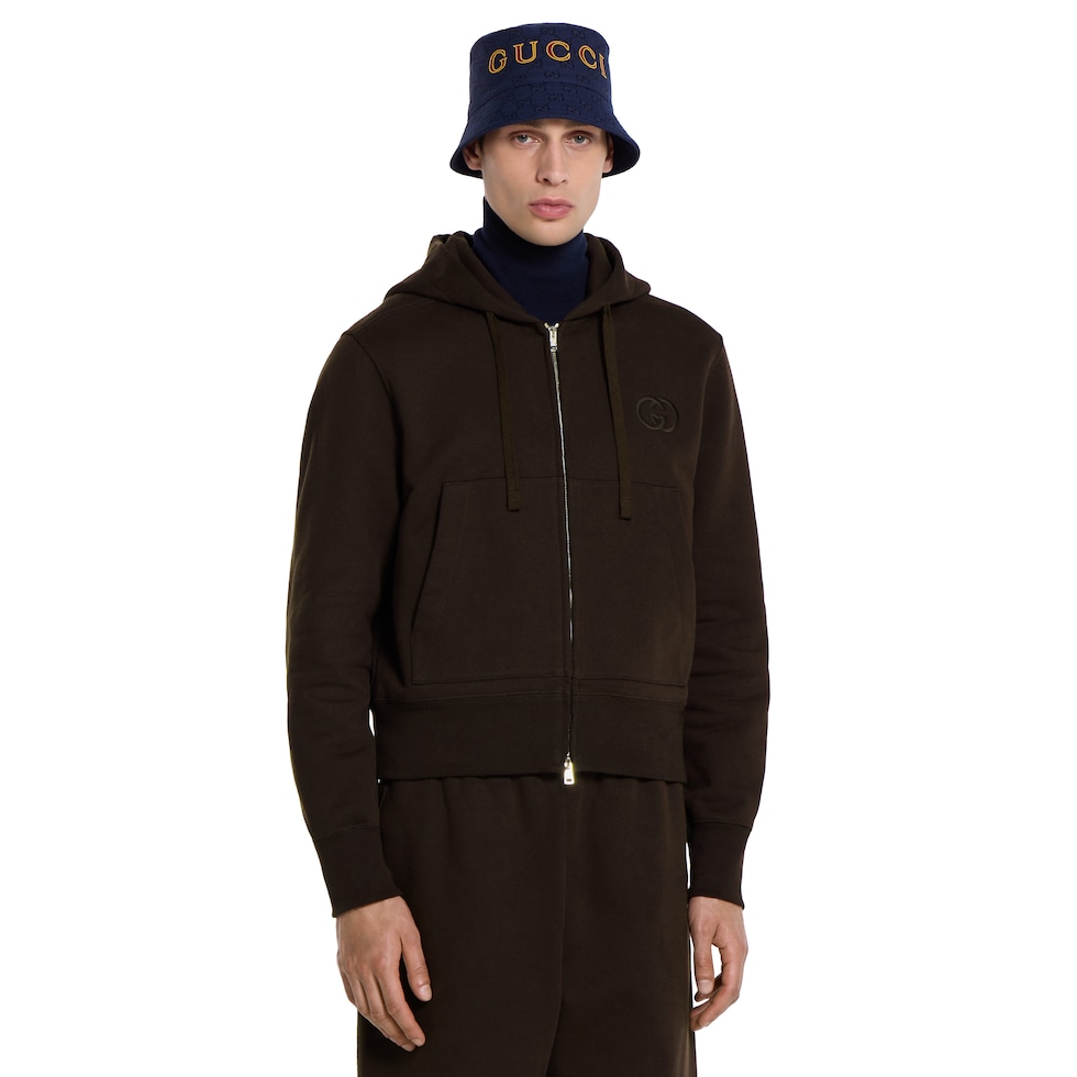 Gucciパーカー Brushed cotton jersey zip sweatshirt in dark brown | GUCCI® US