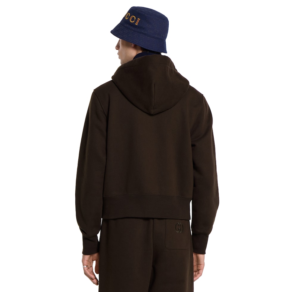 Brushed cotton jersey zip sweatshirt in dark brown | GUCCI® US