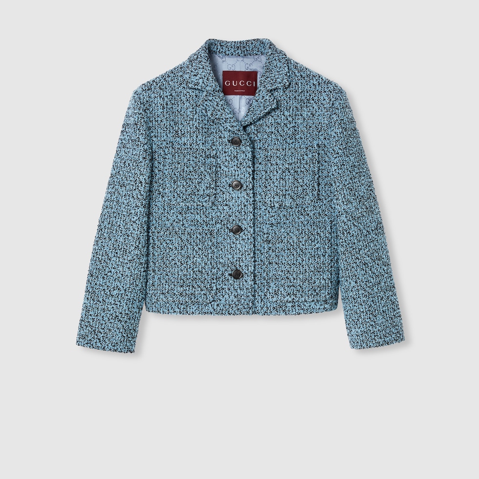 コート Gucci BouclAC Wool Jacket Wool cotton bouclé jacket in light blue and black | GUCCI® US