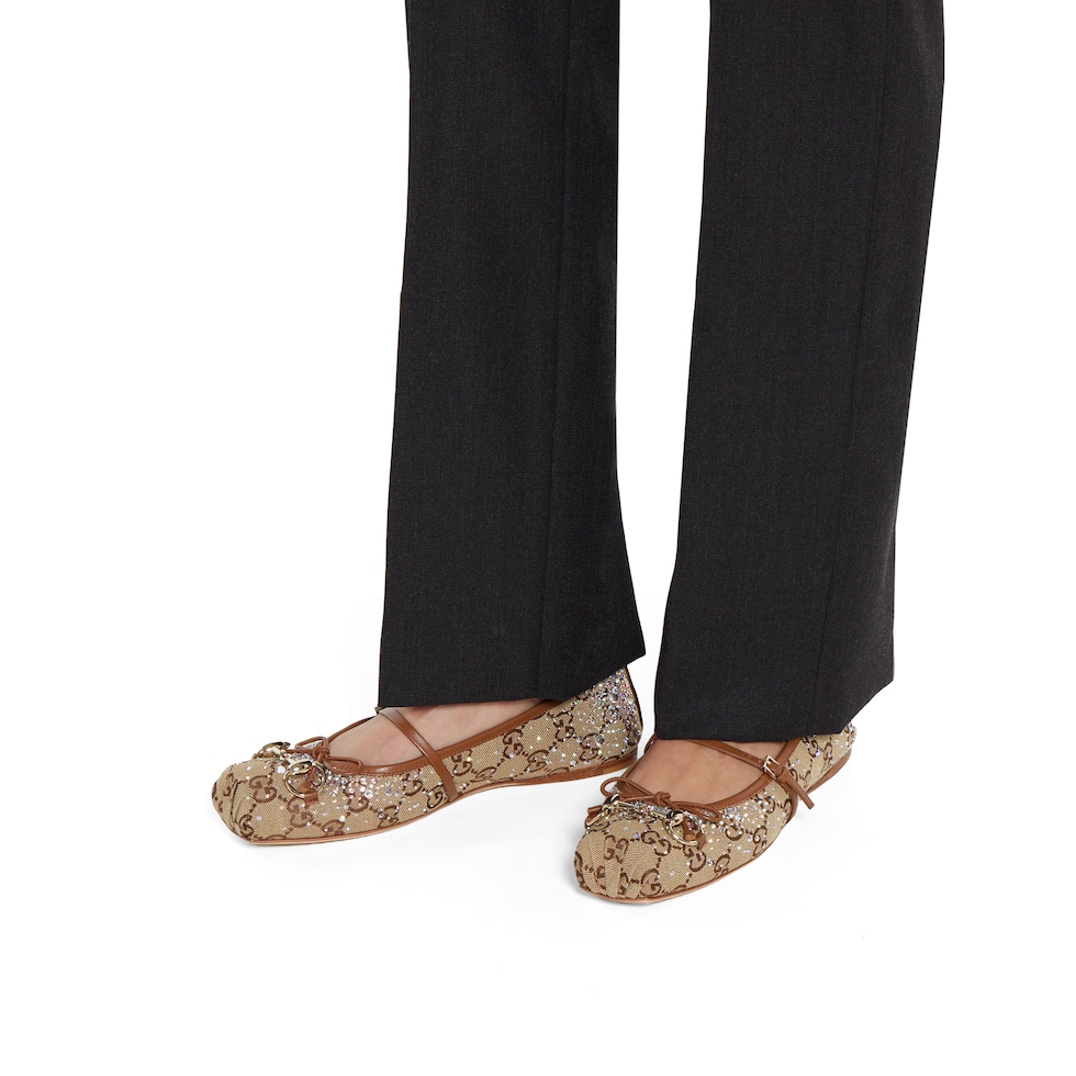 グッチ ホースビット〕GG クリスタル ウィメンズ フラットバレエ