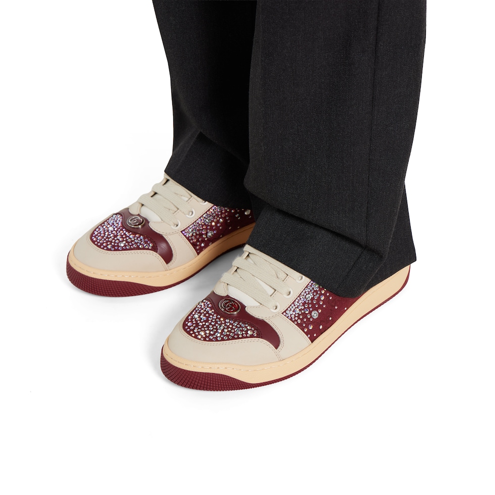 Women's GG crystal Screener sneaker in ivory leather | GUCCI® US