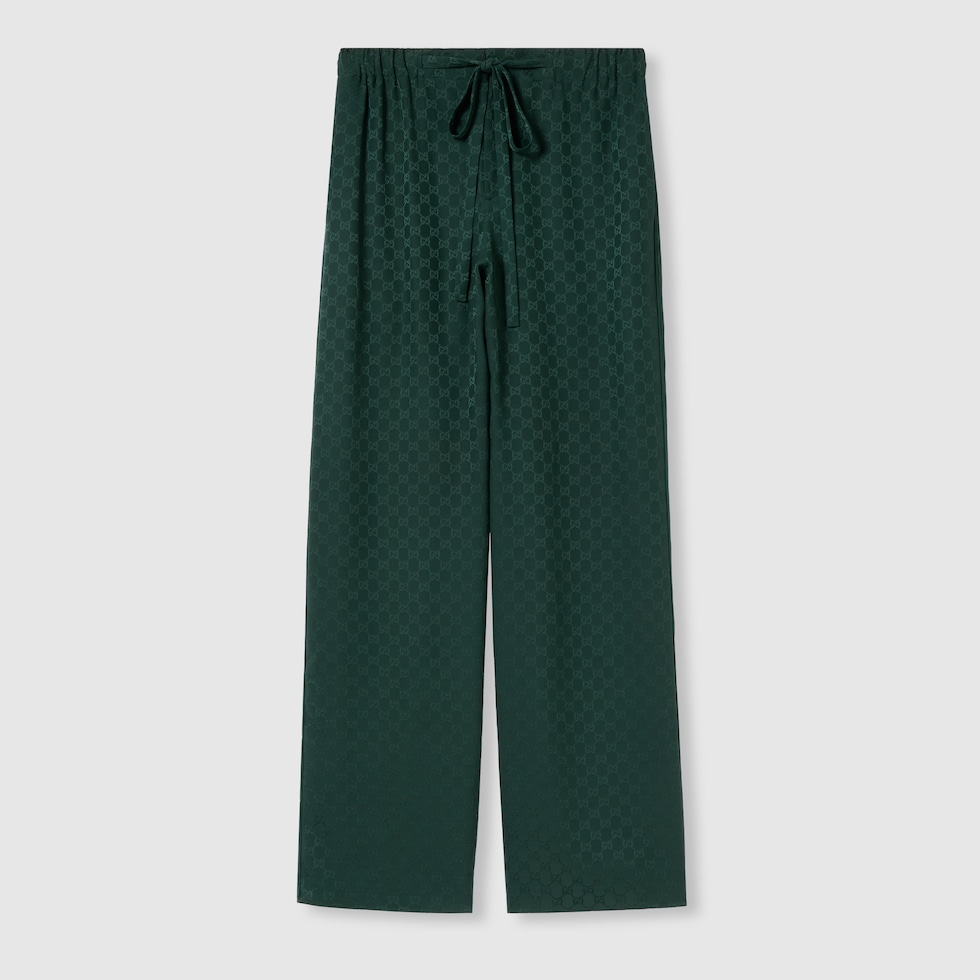 【美品】GUCCI グッチ　シルクジョグパンツ　イージーパンツ　サルエル　総柄 GG silk jacquard jogging pant in dark green | GUCCI® US