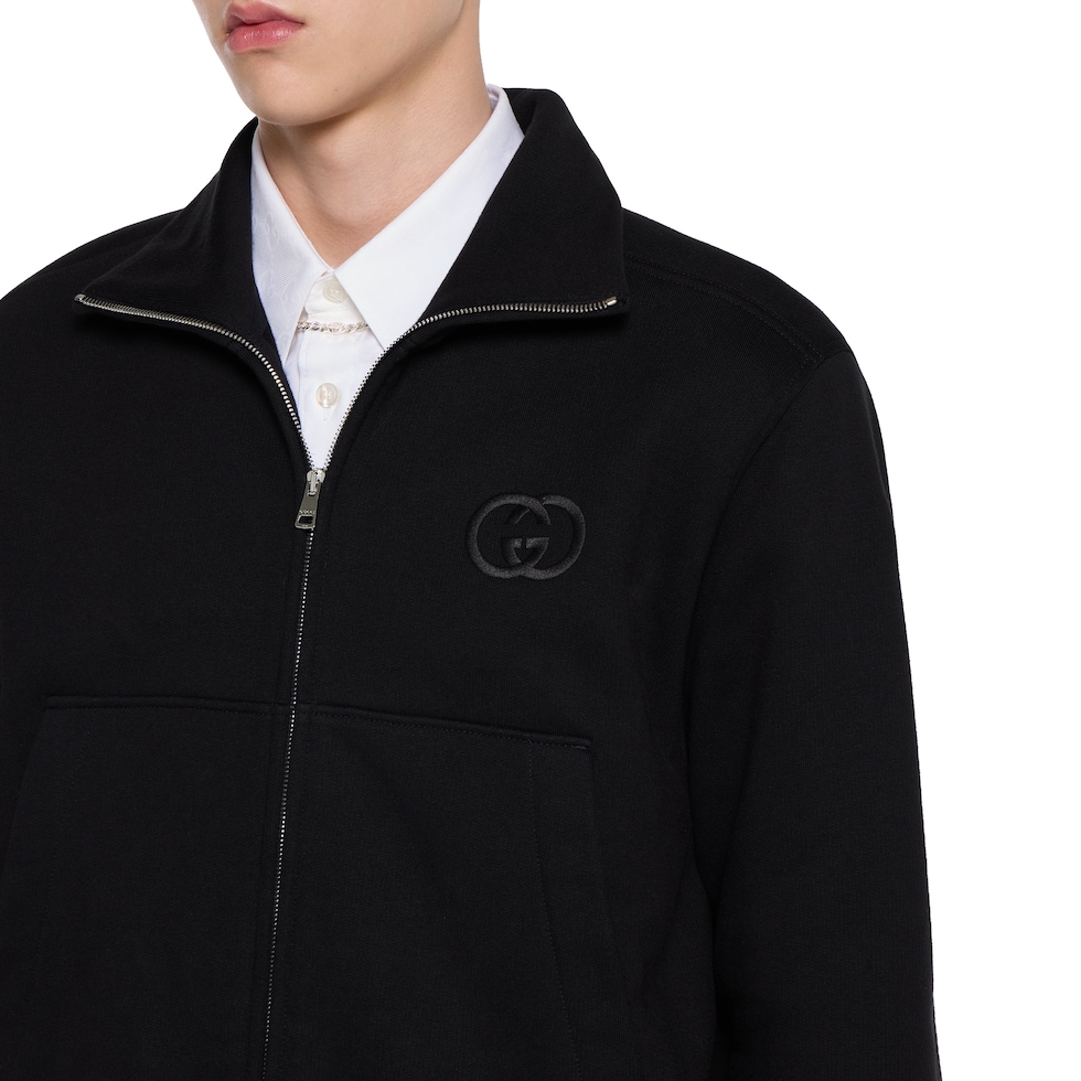 Brushed cotton jersey zip sweatshirt in black | GUCCI® US