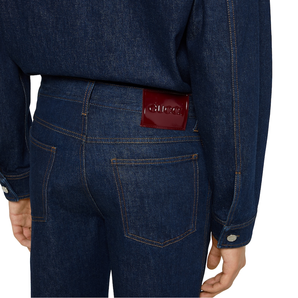 Slim fit cotton denim pant in dark blue | GUCCI® US