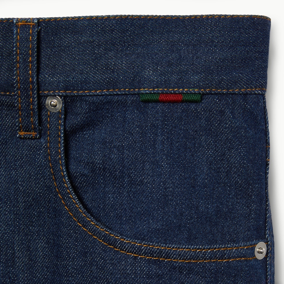 Slim fit cotton denim pant in dark blue | GUCCI® US