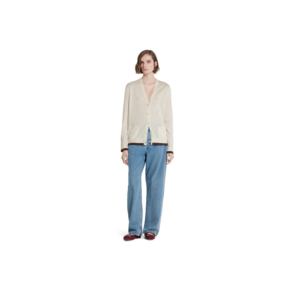 Extra fine cashmere silk cardigan in white | GUCCI® US