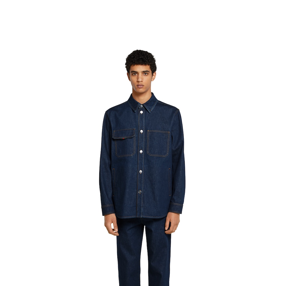 リラックスフィット デニム シャツ ・ダークブルー | GUCCI公式