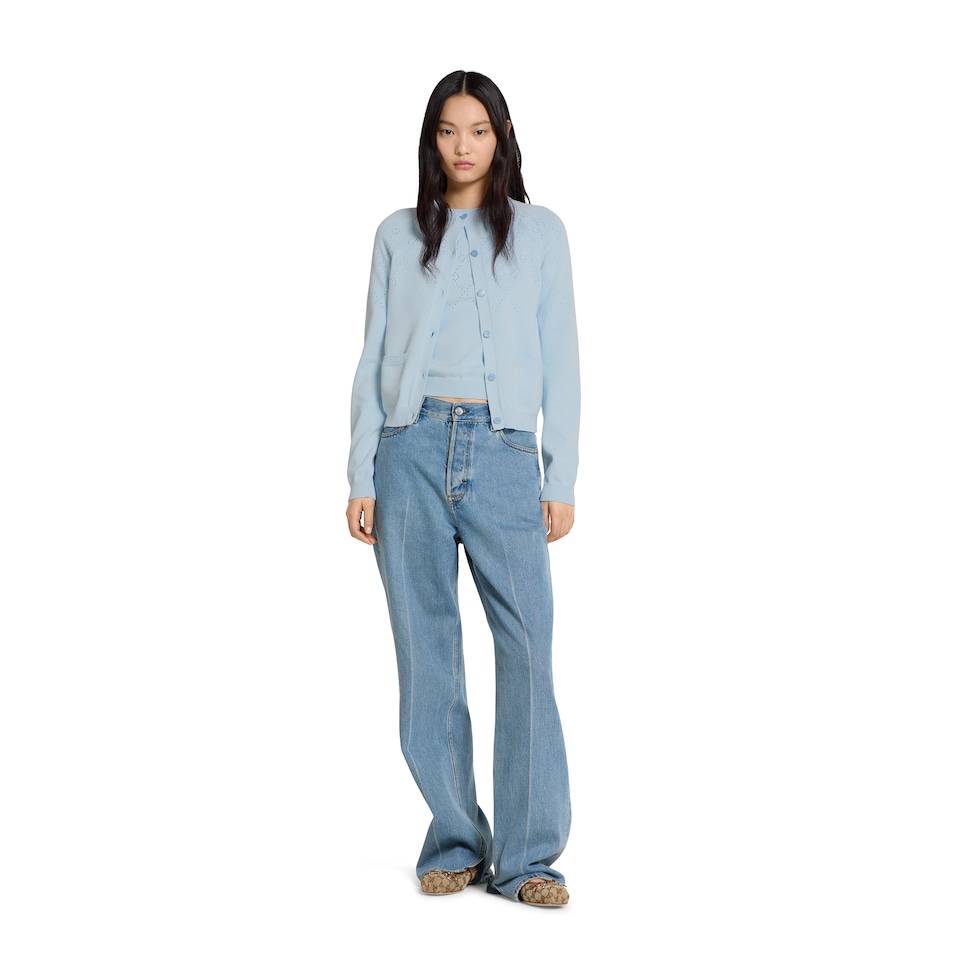 GG cotton crewneck top in pale blue | GUCCI® US