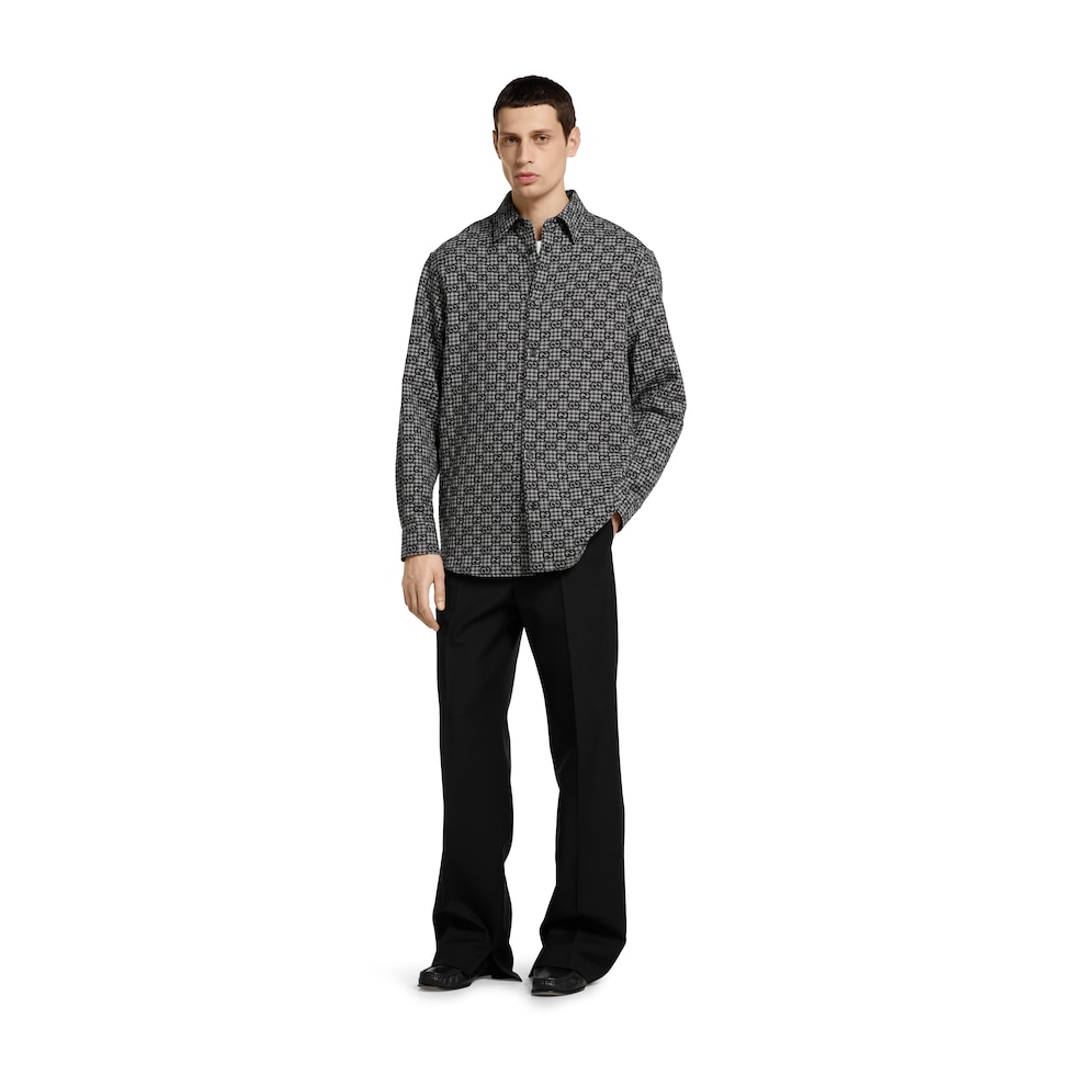 GG gingham cotton wool jacquard shirt in grey and dark grey
