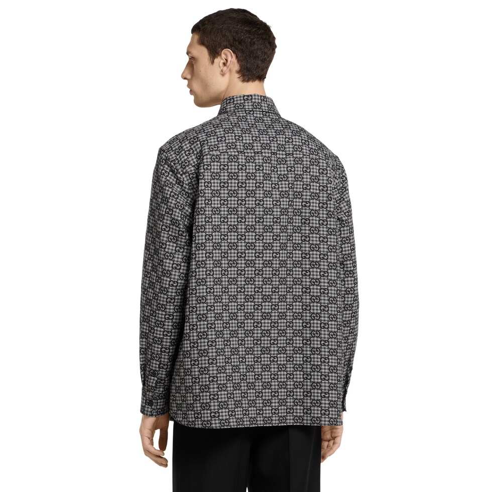 GGギンガムチェック コットンウール ジャカード シャツ ・グレー