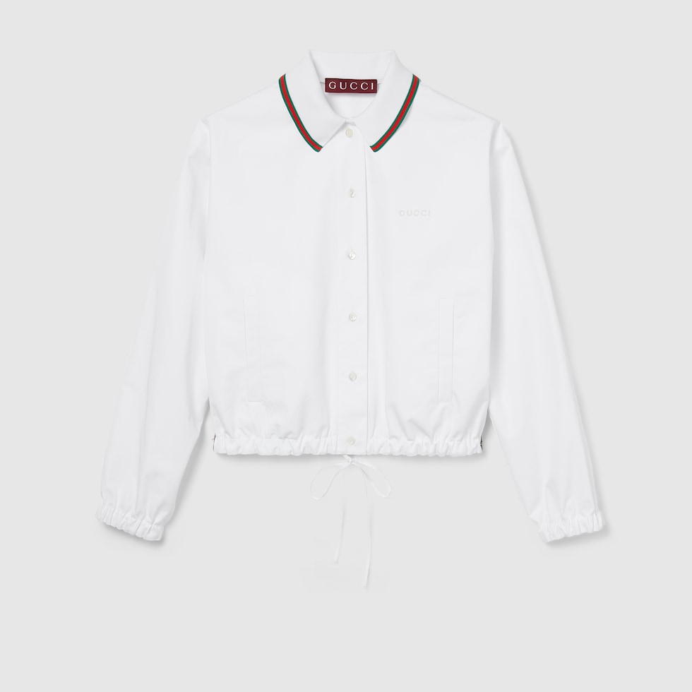 Cotton poplin shirt with drawstring in white | GUCCI® US