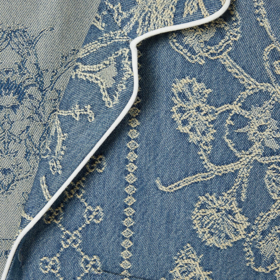 GG washed denim jacquard shirt in blue and ivory | GUCCI® ES
