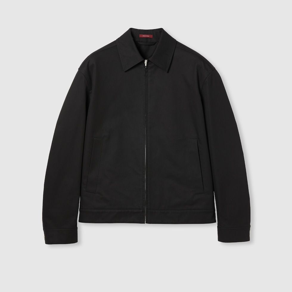 ウェブ ストライプ ディテール コットンツイル ジャケット ・ブラック