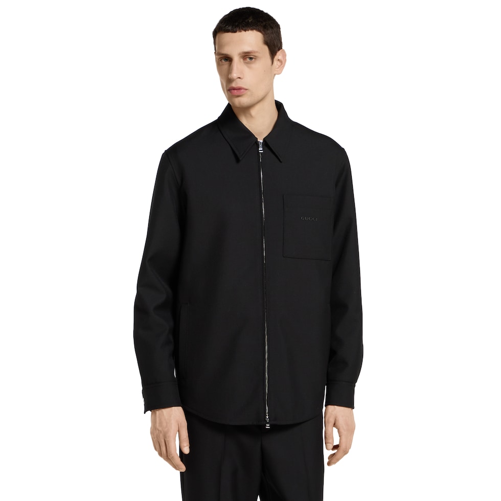 ウールツイル ジップオーバーシャツ ・ブラック | GUCCI公式