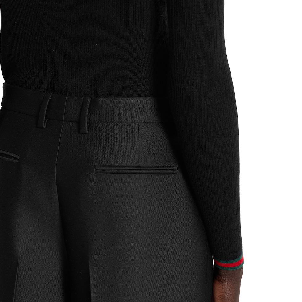 Wool silk pants with logo in black | GUCCI® SI