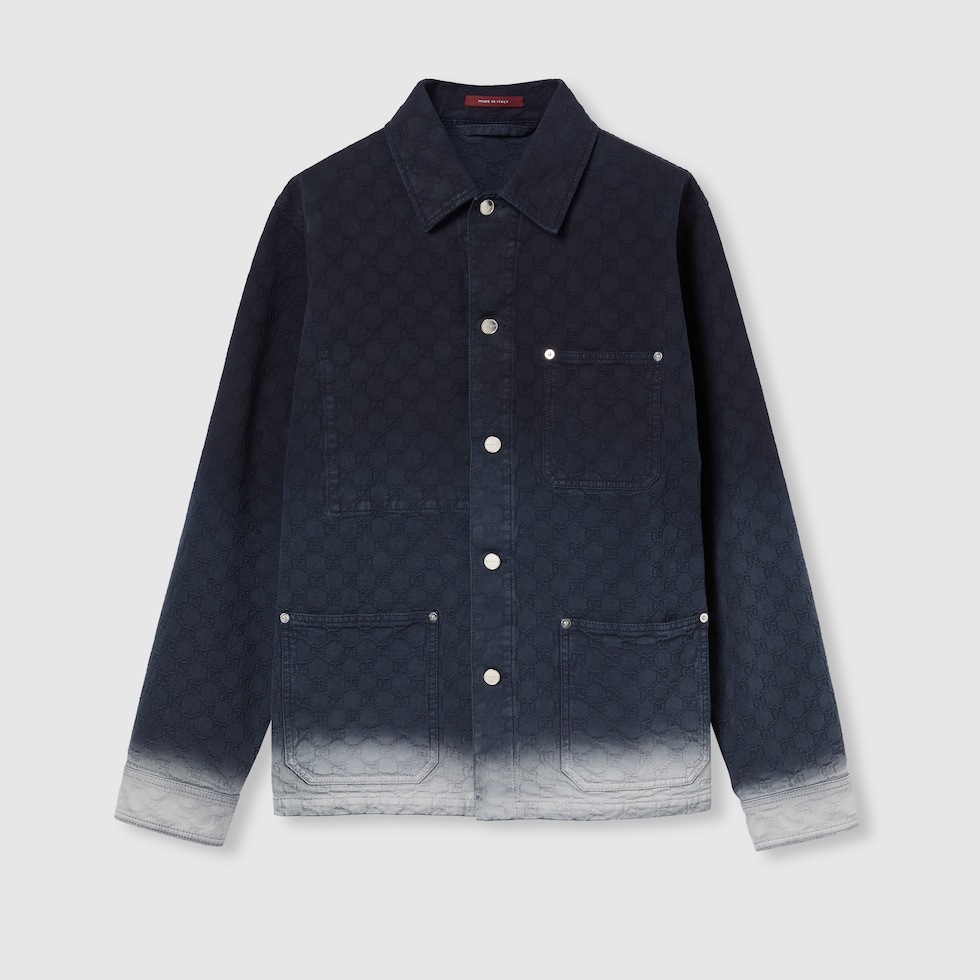 GGブリーチドコットンデニム ジャカード シャツ ・ダークブルーから
