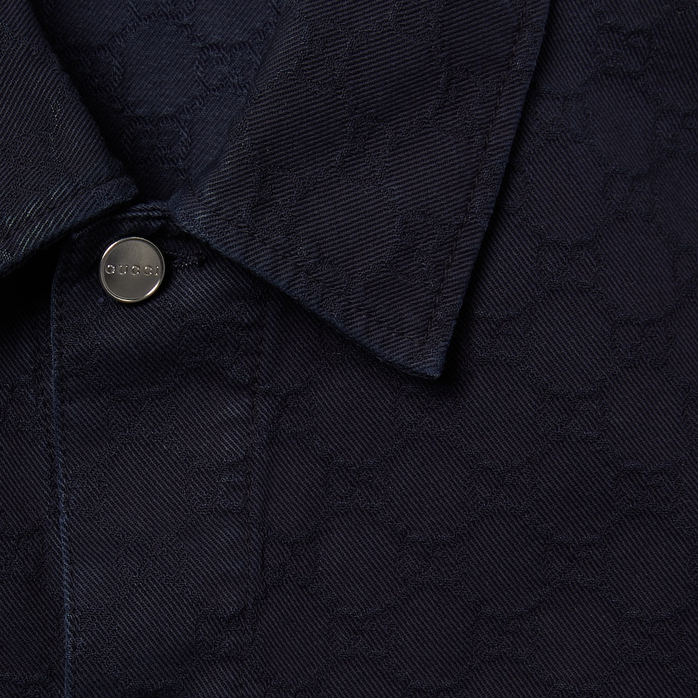 Bleached GG cotton denim jacquard shirt in gradient blue to white