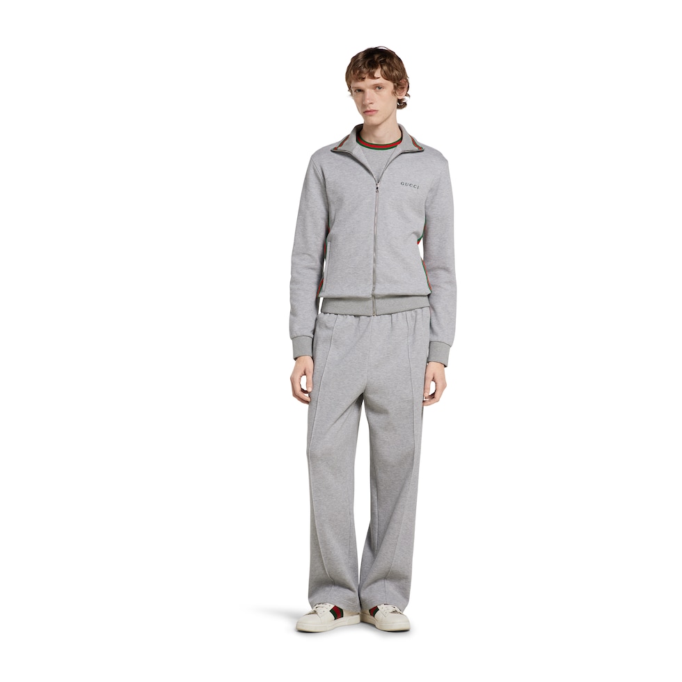 GUCCIジャージ Cotton piquet double zip jacket in grey mélange | GUCCI® US