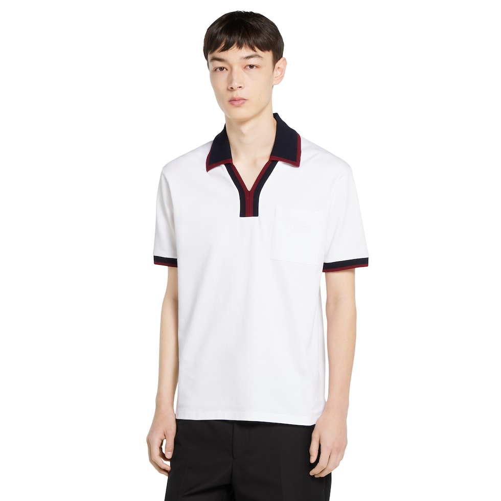 Cotton piquet polo shirt in white | GUCCI® CA