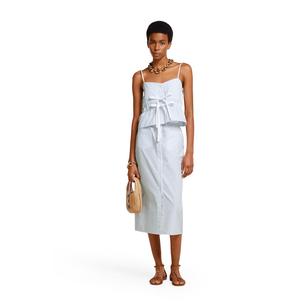 Gucci cotton fil coupé skirt in white and light blue | GUCCI® CA