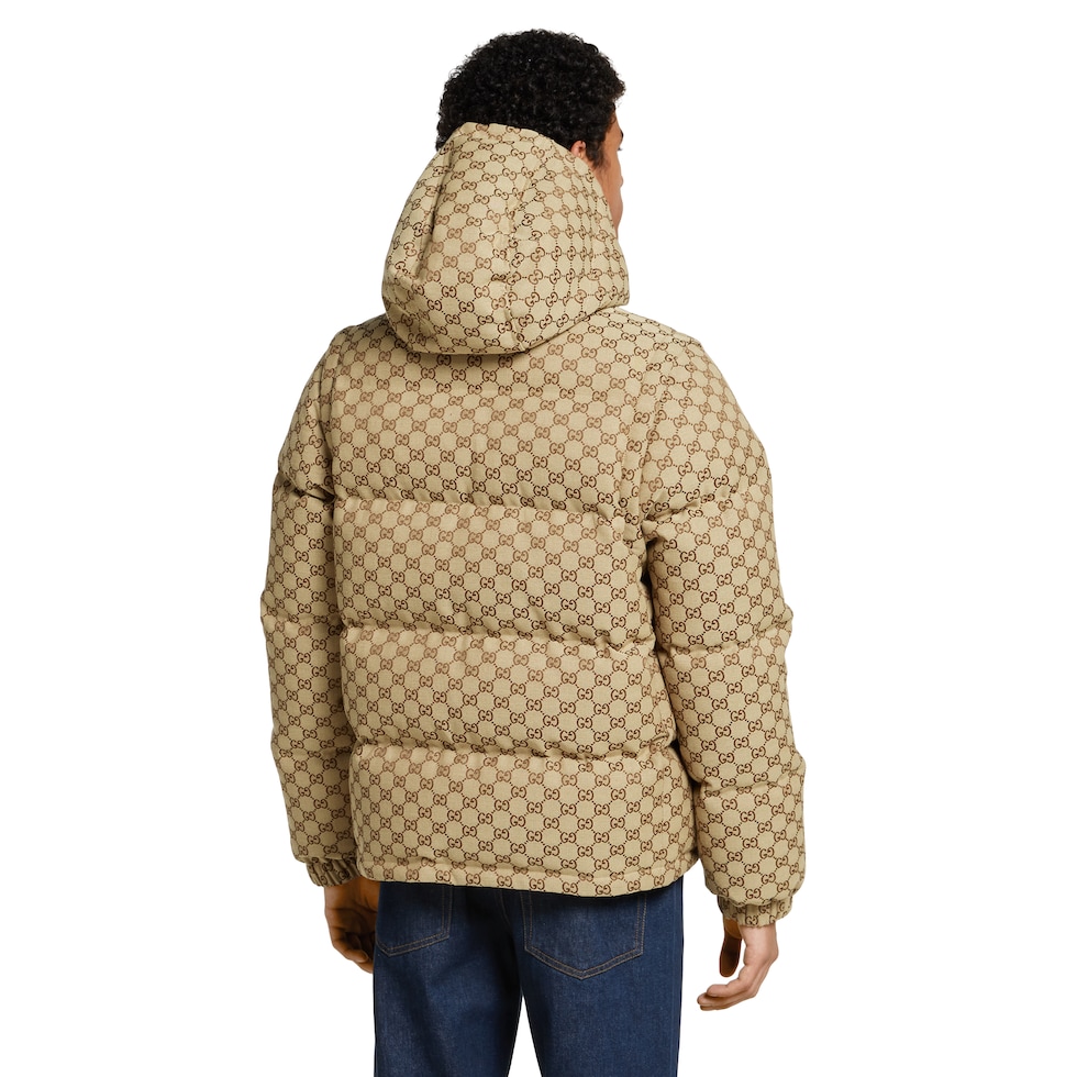 GG canvas down jacket in camel and dark brown | GUCCI® UK
