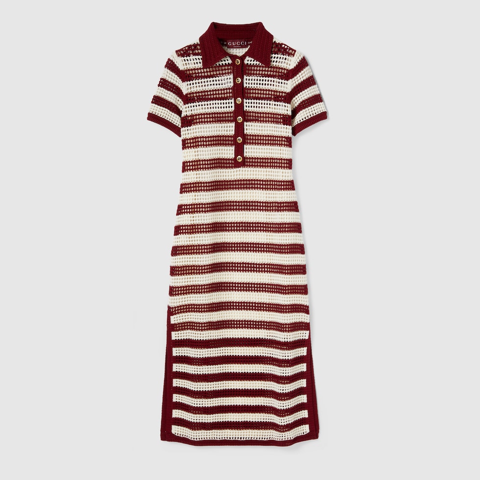 Striped cotton cable knit dress in rosso ancora red and
