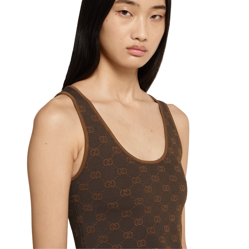 Stretch GG viscose jacquard tank top in dark brown | GUCCI® US