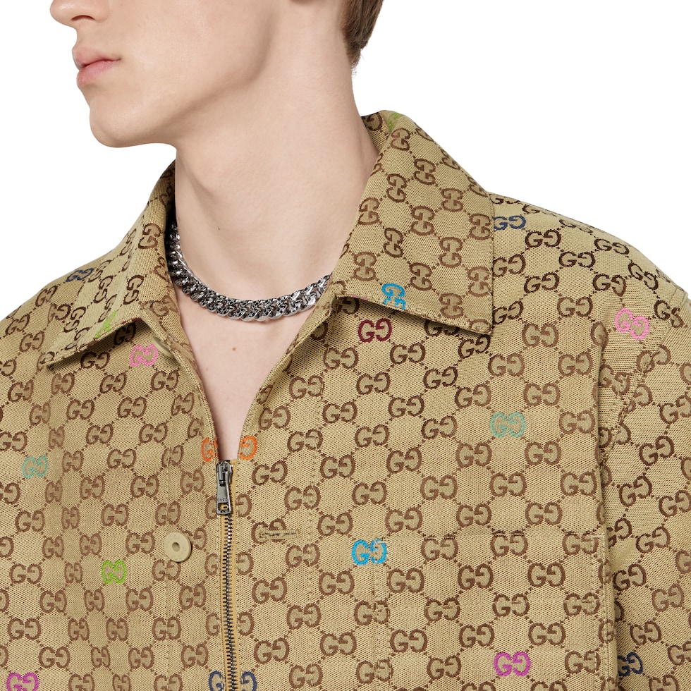 GG canvas jacket in camel and dark brown | GUCCI® US GG canvas jacket in camel and dark brown | GUCCI® US
